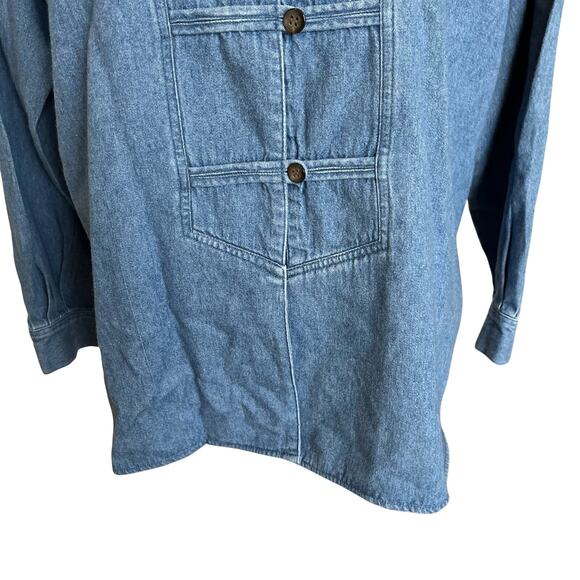 J. Jill Shirt Blouse Top Sz Petite Small Blue Denim Mandarin Coller 100% Cotton - Picture 3 of 9